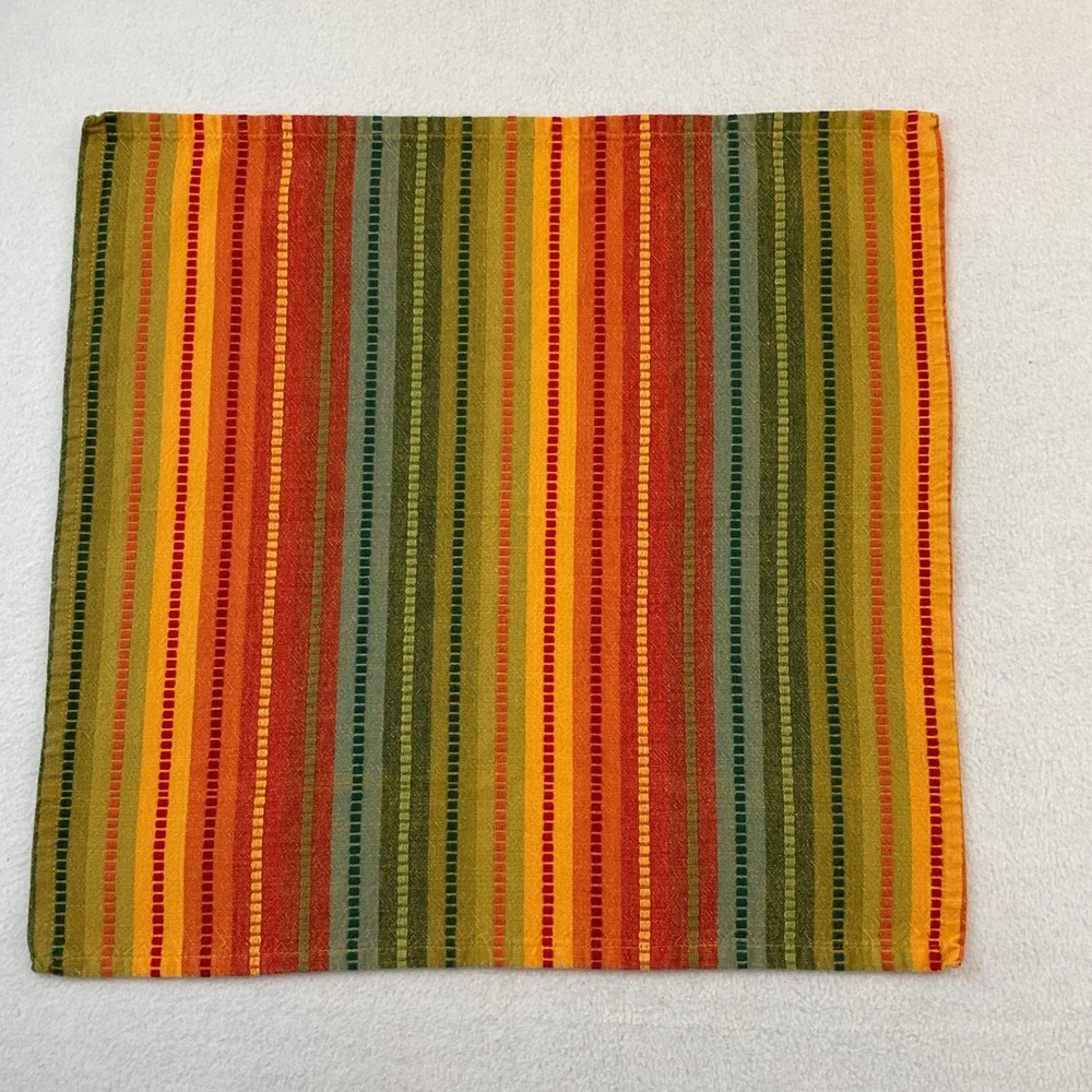Pier 1 Vintage Striped Cloth Napkins Set of 10 Orange Green Yellow Square Autumn